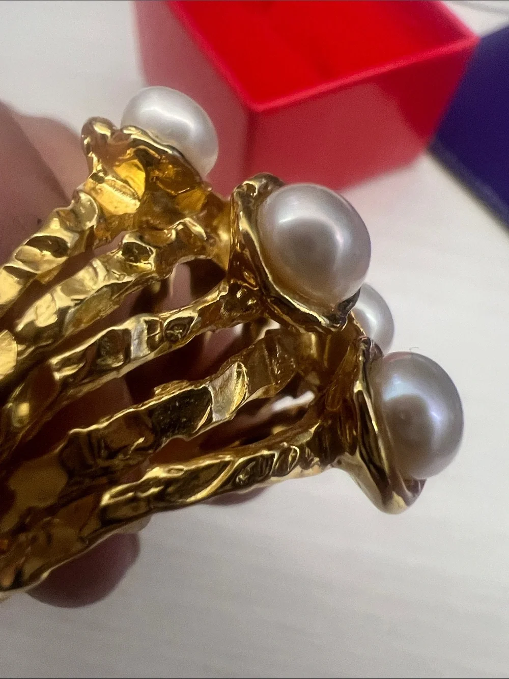 Gold freshwater Pearl Cluster Ring - White freshwater Pearls